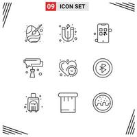 Set of 9 Vector Outlines on Grid for clock creativity growing creative artistic Editable Vector Design Elements