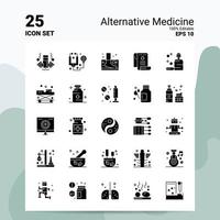 25 conjunto de iconos de medicina alternativa 100 archivos editables eps 10 ideas de concepto de logotipo de empresa diseño de icono de glifo sólido vector