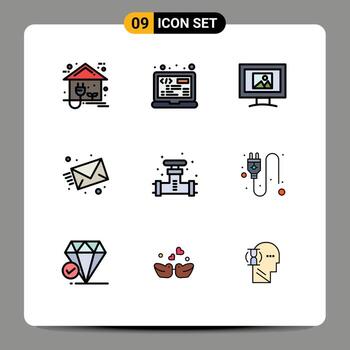 Pictogram Set of 9 Simple Filledline Flat Colors of plumber web html message email Editable Vector Design Elements