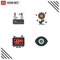 Universal Icon Symbols Group of 4 Modern Filledline Flat Colors of modem computer sub flower spring pc Editable Vector Design Elements