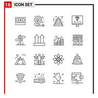 16 íconos generales para el diseño de sitios web, impresión y aplicaciones móviles 16 símbolos de esquema signos aislados en fondo blanco 16 icon pack creative black icon vector background