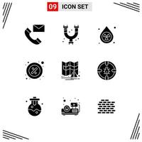 Modern Set of 9 Solid Glyphs and symbols such as rent percent plumbing part pollution Editable Vector Design Elements