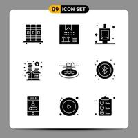 9 Black Icon Pack Glyph Symbols Signs for Responsive designs on white background 9 Icons Set Creative Black Icon vector background