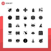 User Interface Pack of 25 Basic Solid Glyphs of valentines day park hammer fountain technology Editable Vector Design Elements