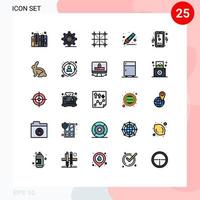 Modern Set of 25 Filled line Flat Colors Pictograph of mobile marker coding highlighter rule Editable Vector Design Elements
