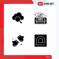 Mobile Interface Solid Glyph Set of 4 Pictograms of cloud arctic circuit processor gloves Editable Vector Design Elements