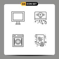 Pack of 4 Modern Filledline Flat Colors Signs and Symbols for Web Print Media such as computer internet video web notification Editable Vector Design Elements