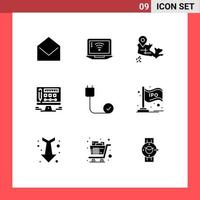 Group of 9 Modern Solid Glyphs Set for devices connected canada computers screen Editable Vector Design Elements