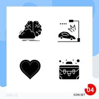 Modern Pack of 4 Icons Solid Glyph Symbols isolated on White Backgound for Website designing Creative Black Icon vector background