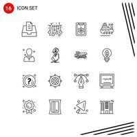 Pictogram Set of 16 Simple Outlines of male christian clipboard construction boat Editable Vector Design Elements