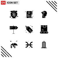 conjunto perfecto de píxeles de 9 iconos sólidos conjunto de iconos de glifo para el diseño de sitios web y la interfaz de aplicaciones móviles fondo de vector de icono negro creativo