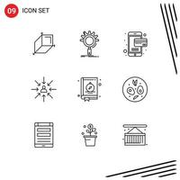 Mobile Interface Outline Set of 9 Pictograms of book selection card focus choice Editable Vector Design Elements