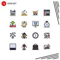 Mobile Interface Flat Color Filled Line Set of 16 Pictograms of blowing sidebar cart left communication Editable Creative Vector Design Elements