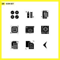 Set of 9 Modern UI Icons Symbols Signs for smart computer makeup chip stamp Editable Vector Design Elements