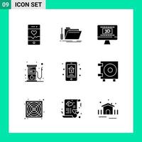 Pack of 9 Solid Style Icon Set Glyph Symbols for print Creative Signs Isolated on White Background 9 Icon Set Creative Black Icon vector background