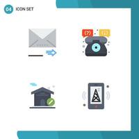 Set of 4 Commercial Flat Icons pack for email house next support internet Editable Vector Design Elements