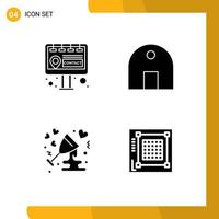 Mobile Interface Solid Glyph Set of 4 Pictograms of billboard celebrate building mosque love Editable Vector Design Elements