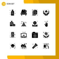 Pack of 16 creative Solid Glyphs of luggage care minus hand print Editable Vector Design Elements