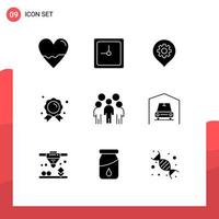 9 Universal Solid Glyph Signs Symbols of leader education gear champion achievement Editable Vector Design Elements