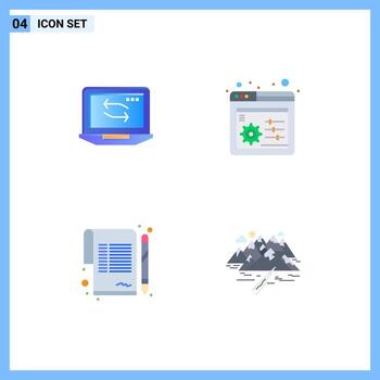 paquete de línea de vector editable de 4 iconos planos simples de configuración de hardware de señal de computadora elementos de diseño de vector editable de montaña