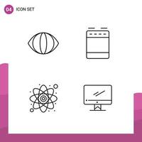 Pack of 4 Modern Filledline Flat Colors Signs and Symbols for Web Print Media such as eye research appliances oven computer Editable Vector Design Elements