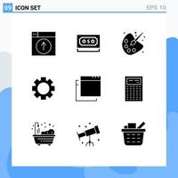 9 iconos creativos signos y símbolos modernos de aplicaciones que configuran elementos de diseño de vectores editables de educación de engranajes de moneda