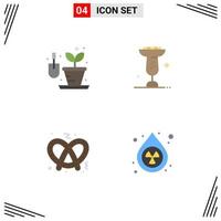 Group of 4 Flat Icons Signs and Symbols for gardening sweet bowl mardi gras drop Editable Vector Design Elements