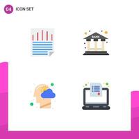 4 Universal Flat Icons Set for Web and Mobile Applications data head paper check office mind Editable Vector Design Elements