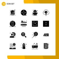 Group of 16 Solid Glyphs Signs and Symbols for investment economy filmmaking data basketball Editable Vector Design Elements