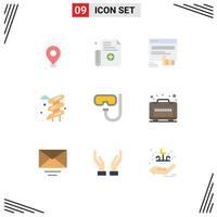 9 Universal Flat Color Signs Symbols of goggles park click water website Editable Vector Design Elements