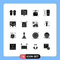 Universal Icon Symbols Group of 16 Modern Solid Glyphs of billboard ad apple food box Editable Vector Design Elements