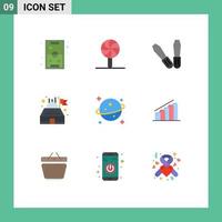 9 User Interface Flat Color Pack of modern Signs and Symbols of chart saturn lollipop planet observatory Editable Vector Design Elements