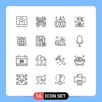 Universal Icon Symbols Group of 16 Modern Outlines of internet global circus male avatar Editable Vector Design Elements