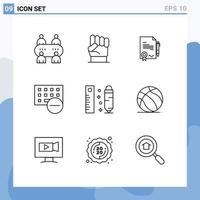 Group of 9 Outlines Signs and Symbols for drawing hardware agrement gadget computers Editable Vector Design Elements