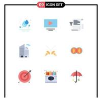 9 Universal Flat Color Signs Symbols of coin sabre presentation fencing office Editable Vector Design Elements