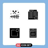 Mobile Interface Solid Glyph Set of 4 Pictograms of instrument activity party knowledge notification Editable Vector Design Elements