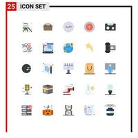 Set of 25 Commercial Flat Colors pack for cassette location all day navigation service Editable Vector Design Elements
