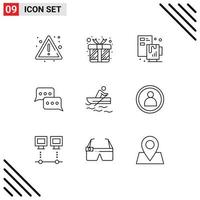 Pack of 9 Modern Outlines Signs and Symbols for Web Print Media such as boat message creative conversation bubble Editable Vector Design Elements