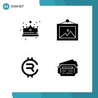 Mobile Interface Solid Glyph Set of 4 Pictograms of crown crypto cap wall train Editable Vector Design Elements