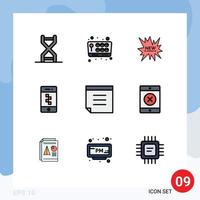 Mobile Interface Filledline Flat Color Set of 9 Pictograms of note smartphone fun communications new Editable Vector Design Elements