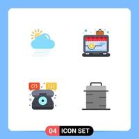 Pack of 4 Modern Flat Icons Signs and Symbols for Web Print Media such as cloud shop sun shop telephone Editable Vector Design Elements