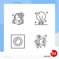 Modern Pack of 4 Icons Line Outline Symbols isolated on White Backgound for Website designing Creative Black Icon vector background