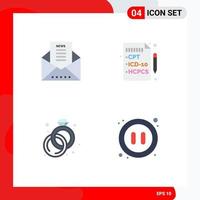 Mobile Interface Flat Icon Set of 4 Pictograms of email ring newsletter medical multimedia Editable Vector Design Elements