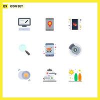 Modern Set of 9 Flat Colors Pictograph of online shop cart heart search look Editable Vector Design Elements