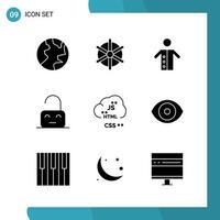 Vector Pack of 9 Glyph Symbols Solid Style Icon Set on White Background for Web and Mobile Creative Black Icon vector background