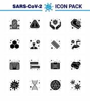 Coronavirus Prevention Set Icons 16 Solid Glyph Black icon such as experiment skull medical infection coronavirus viral coronavirus 2019nov disease Vector Design Elements