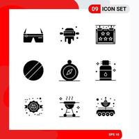 Creative Set of 9 Universal Glyph Icons isolated on White Background Creative Black Icon vector background