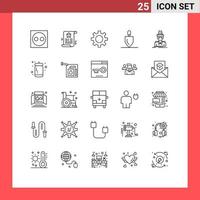 25 Universal Lines Set for Web and Mobile Applications incognito detective cog tools gardening Editable Vector Design Elements