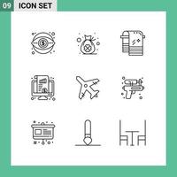 Set of 9 Vector Outlines on Grid for money monitor luck kpi wiping Editable Vector Design Elements