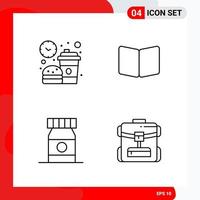 Creative Set of 4 Universal Outline Icons isolated on White Background Creative Black Icon vector background